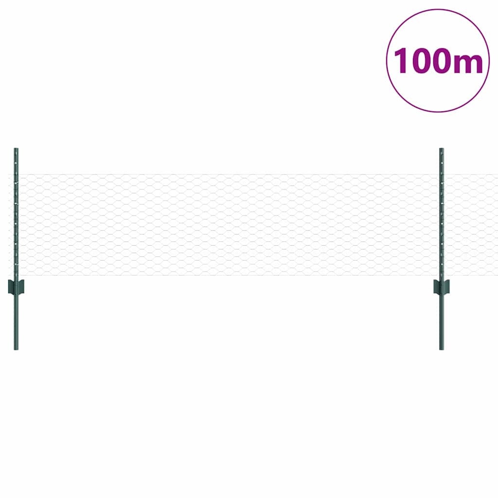 Sekskantet hegn med stolpe 100 x 0,5 m PVC-belagt stål Grøn