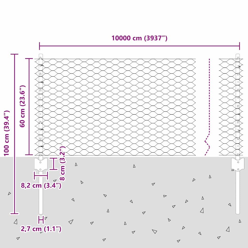 Sekskantet hegn med stolpe 100 x 0,6 m PVC-belagt stål Grøn