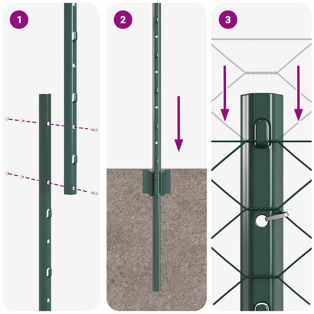 Sekskantet hegn med stolpe 100 x 1 m PVC-belagt stål Grøn Mesh