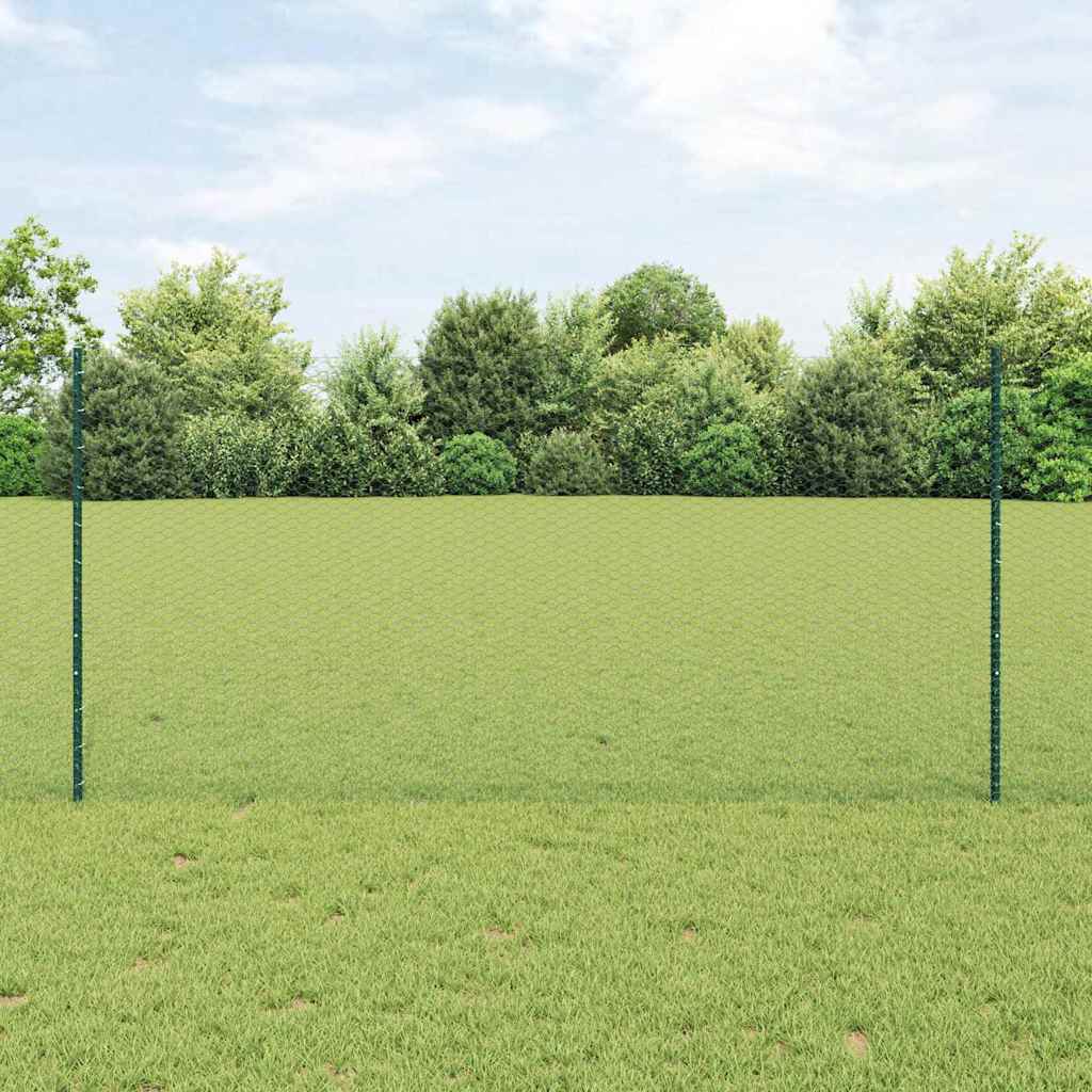 Sekskantet hegn med stolpe 100 x 1,2 m PVC-belagt stål Grøn
