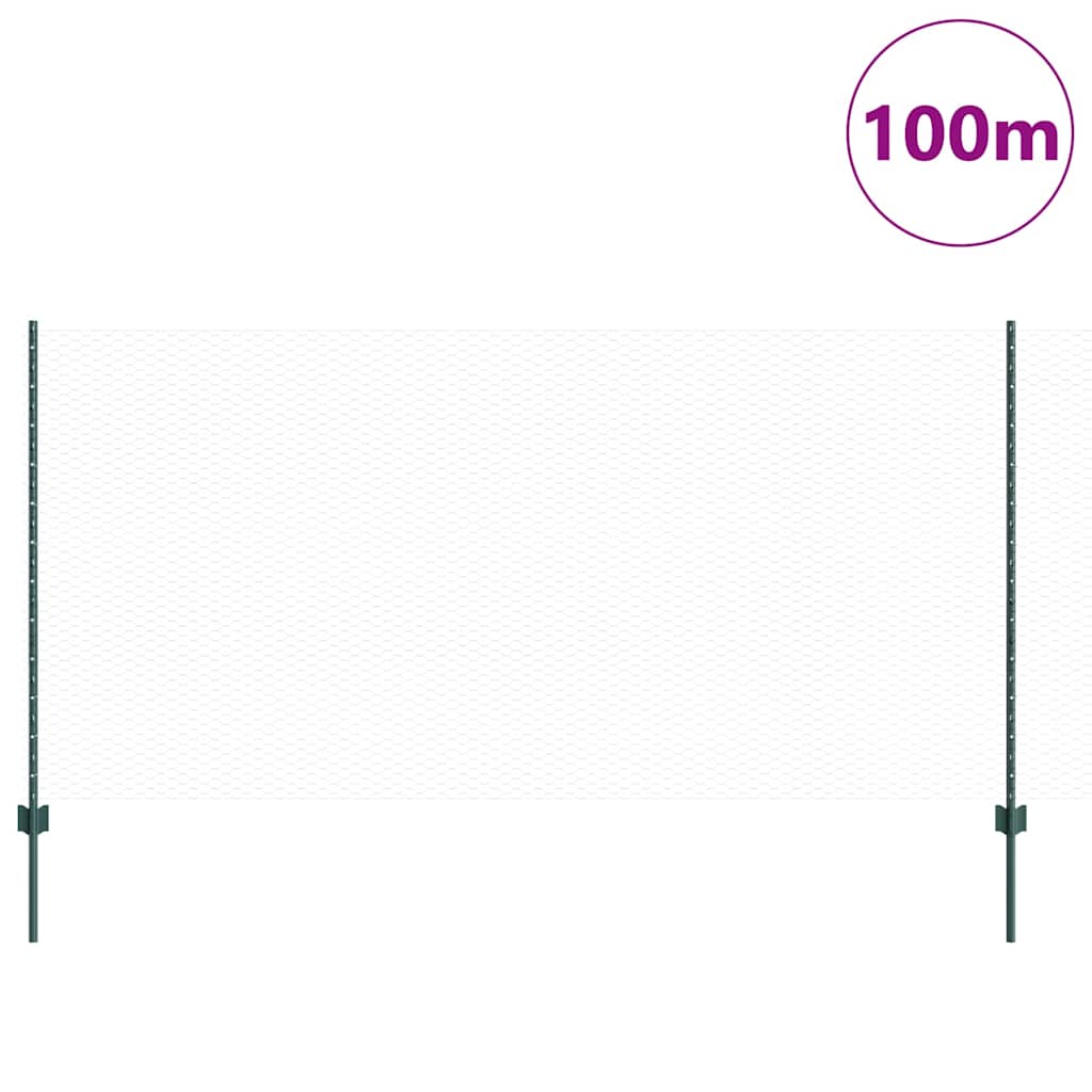 Sekskantet hegn med stolpe 100 x 1,2 m PVC-belagt stål Grøn