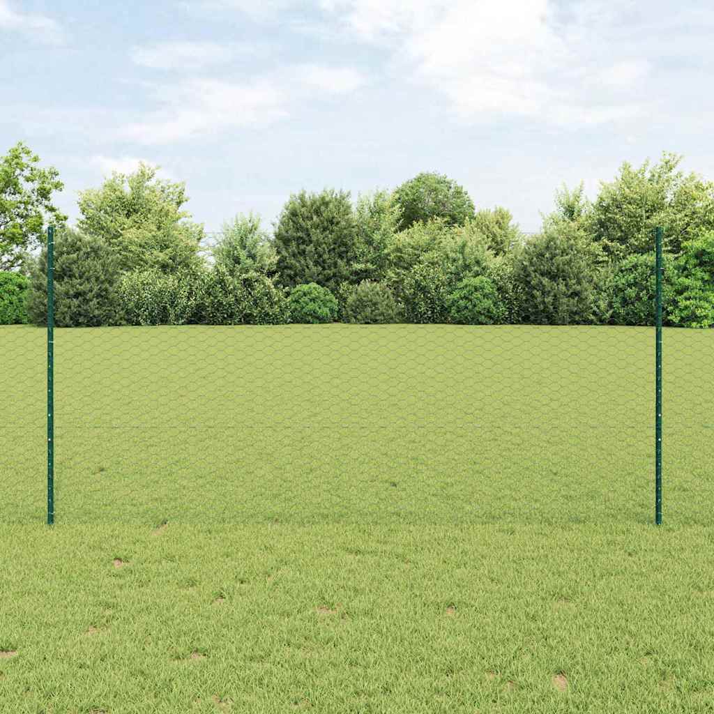 Sekskantet hegn med stolpe 100 x 1,2 m PVC-belagt stål Grøn