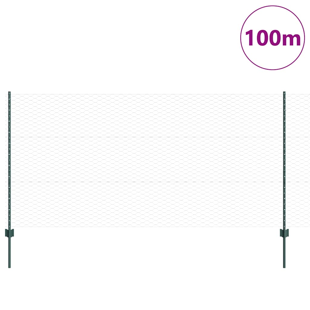 Sekskantet hegn med stolpe 100 x 1,2 m PVC-belagt stål Grøn