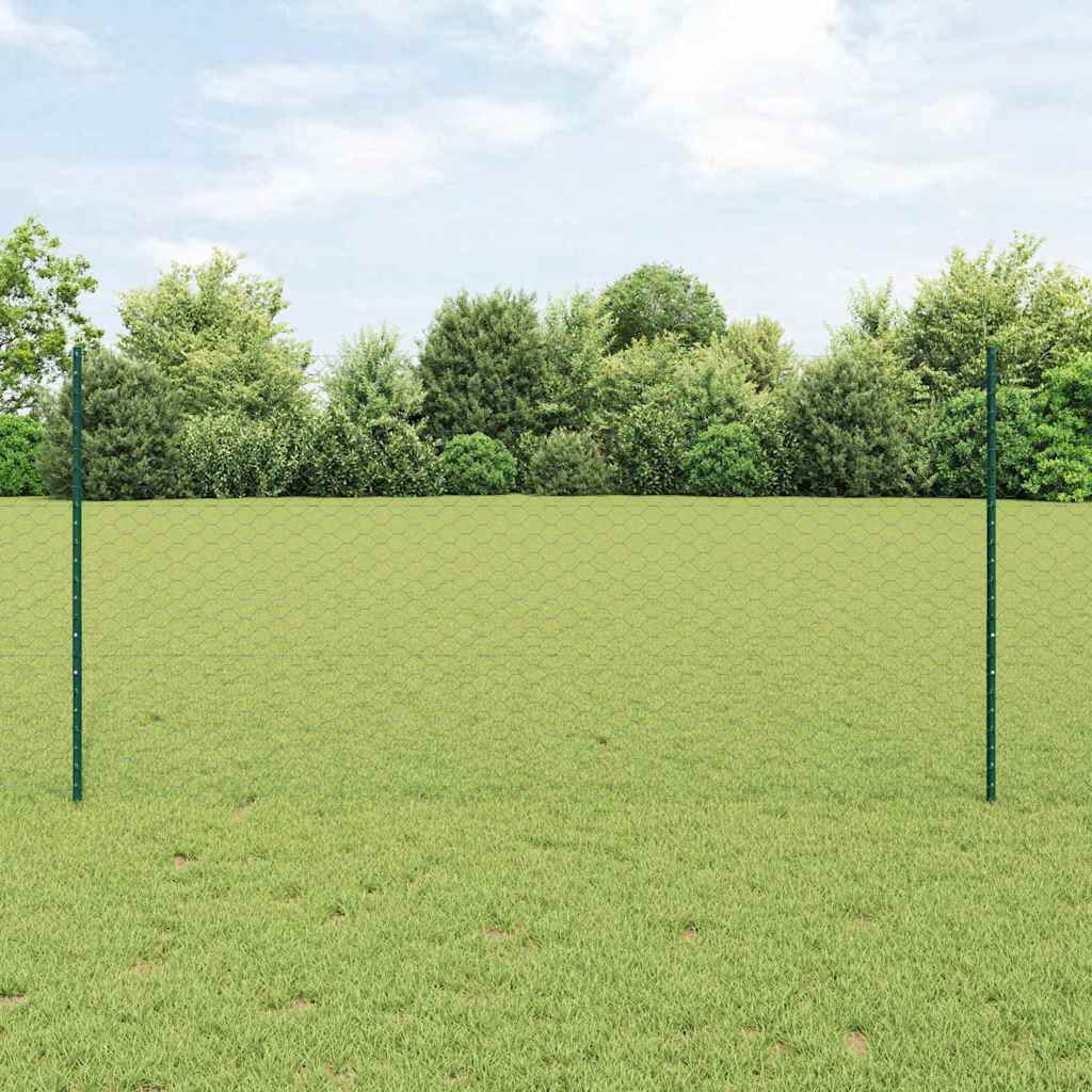 Sekskantet hegn med stolpe 100 x 1,2 m PVC-belagt stål Grøn