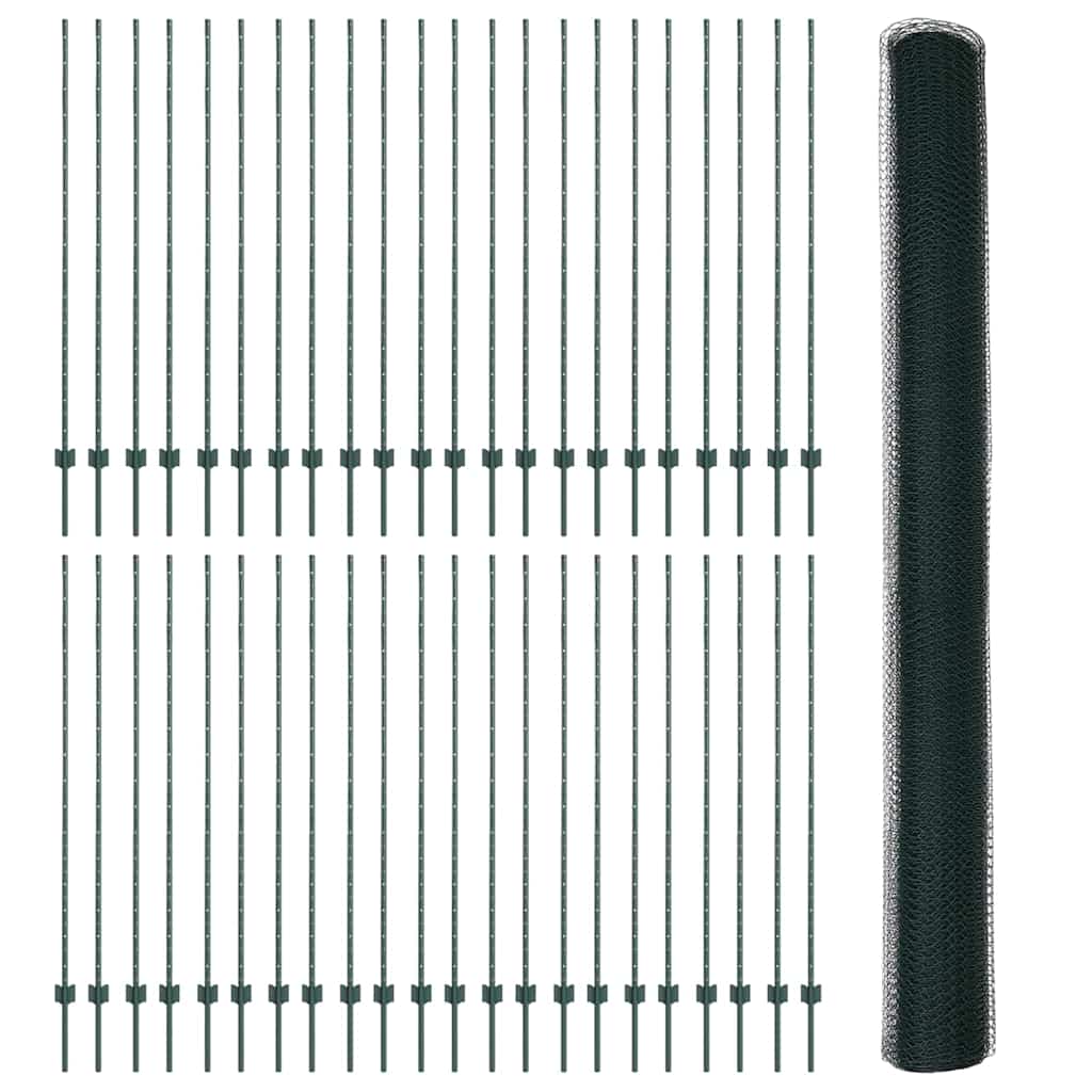 Sekskantet hegn med stolpe 100 x 1,5 m PVC-belagt stål Grøn