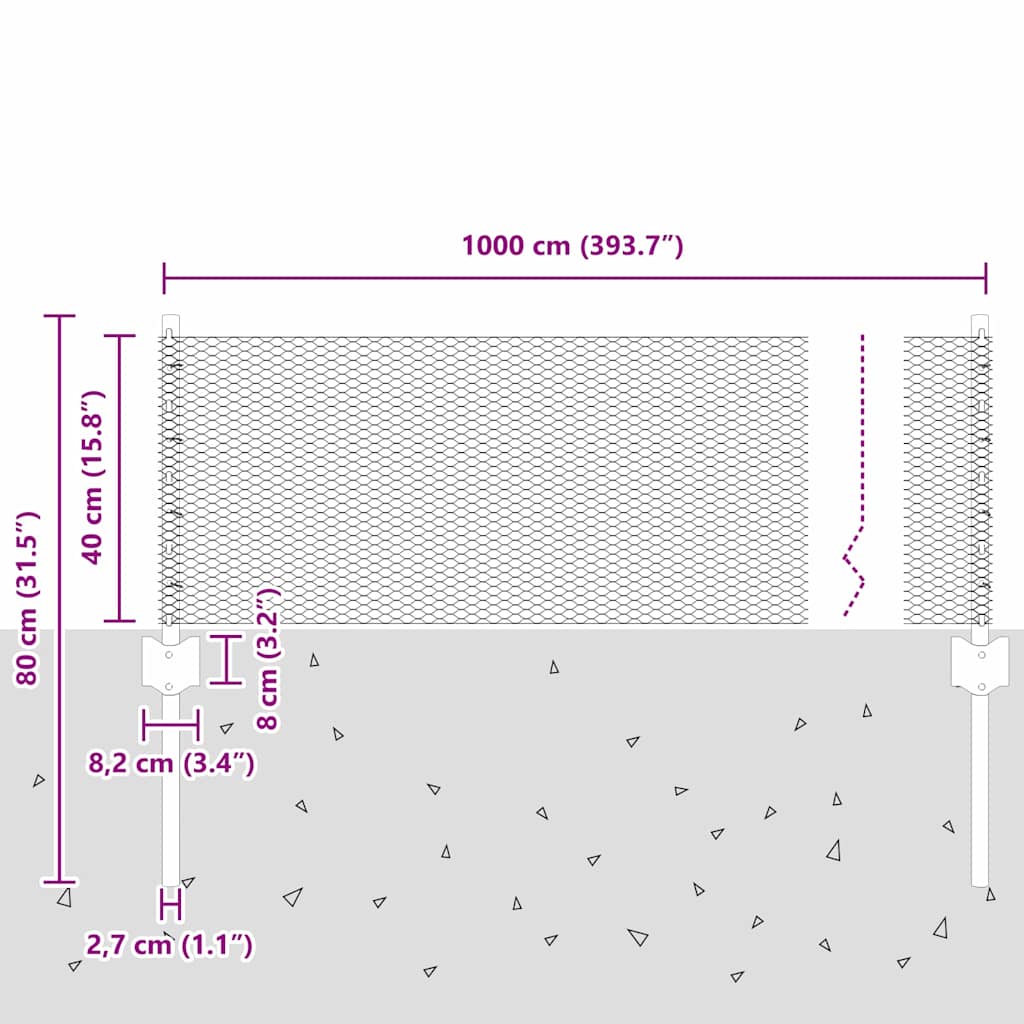 Sekskantet hegn med stolpe 10 x 0,4 m PVC-belagt stål Grå Mesh
