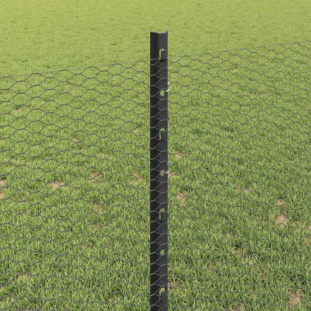 Sekskantet hegn med stolpe 10 x 0,8 m PVC-belagt stål Grå Mesh