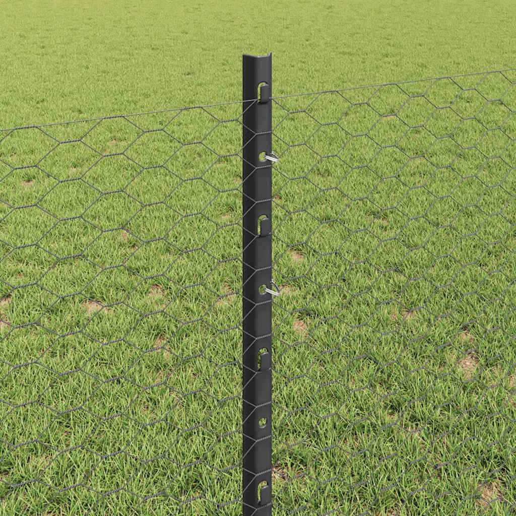 Sekskantet hegn med stolpe 10 x 0,8 m PVC-belagt stål Grå Mesh