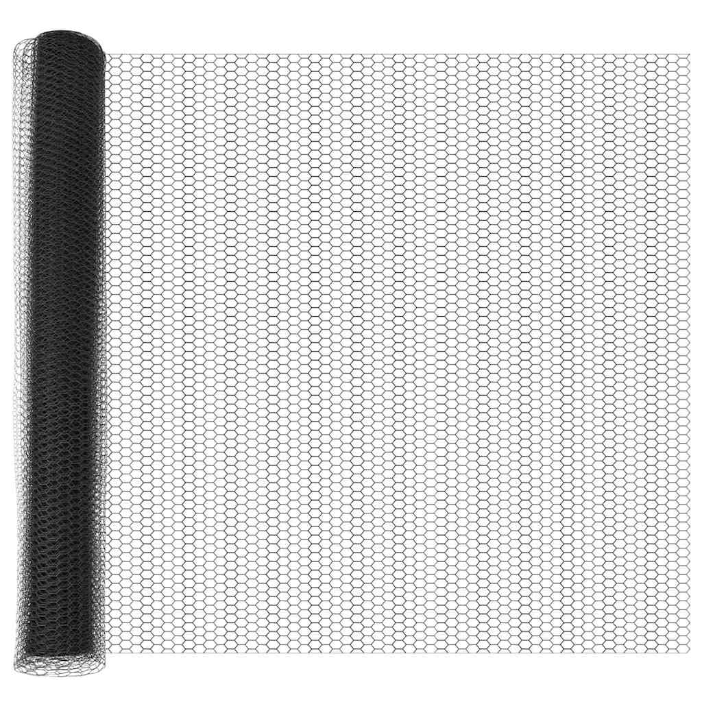 Sekskantet hegn med stolpe 10 x 0,8 m PVC-belagt stål Grå Mesh