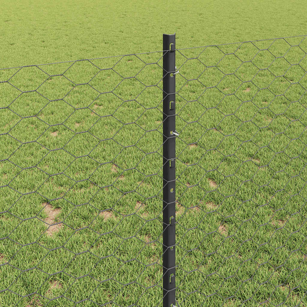 Sekskantet hegn med stolpe 10 x 0,8 m PVC-belagt stål Grå Mesh