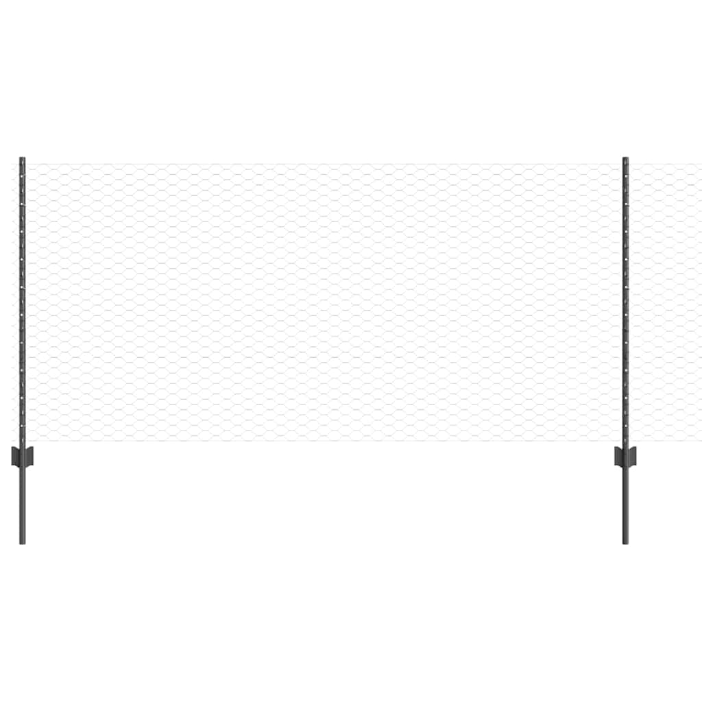 Sekskantet hegn med stolpe 10 x 0,8 m PVC-belagt stål Grå Mesh