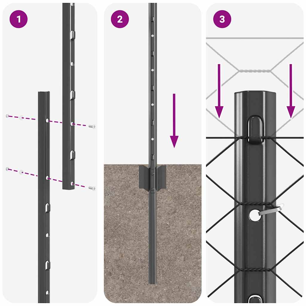 Sekskantet hegn med stolpe 10 x 0,8 m PVC-belagt stål Grå Mesh