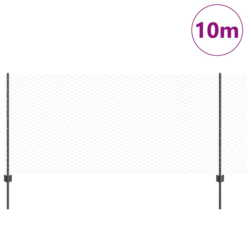 Sekskantet hegn med stolpe 10 x 0,8 m PVC-belagt stål Grå Mesh