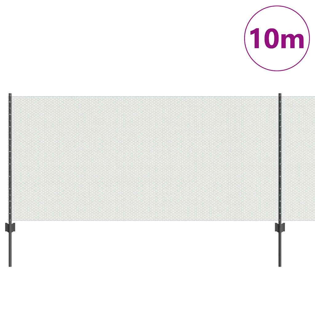 Sekskantet hegn med stolpe 10 x 1 m PVC-belagt stål Grå Mesh