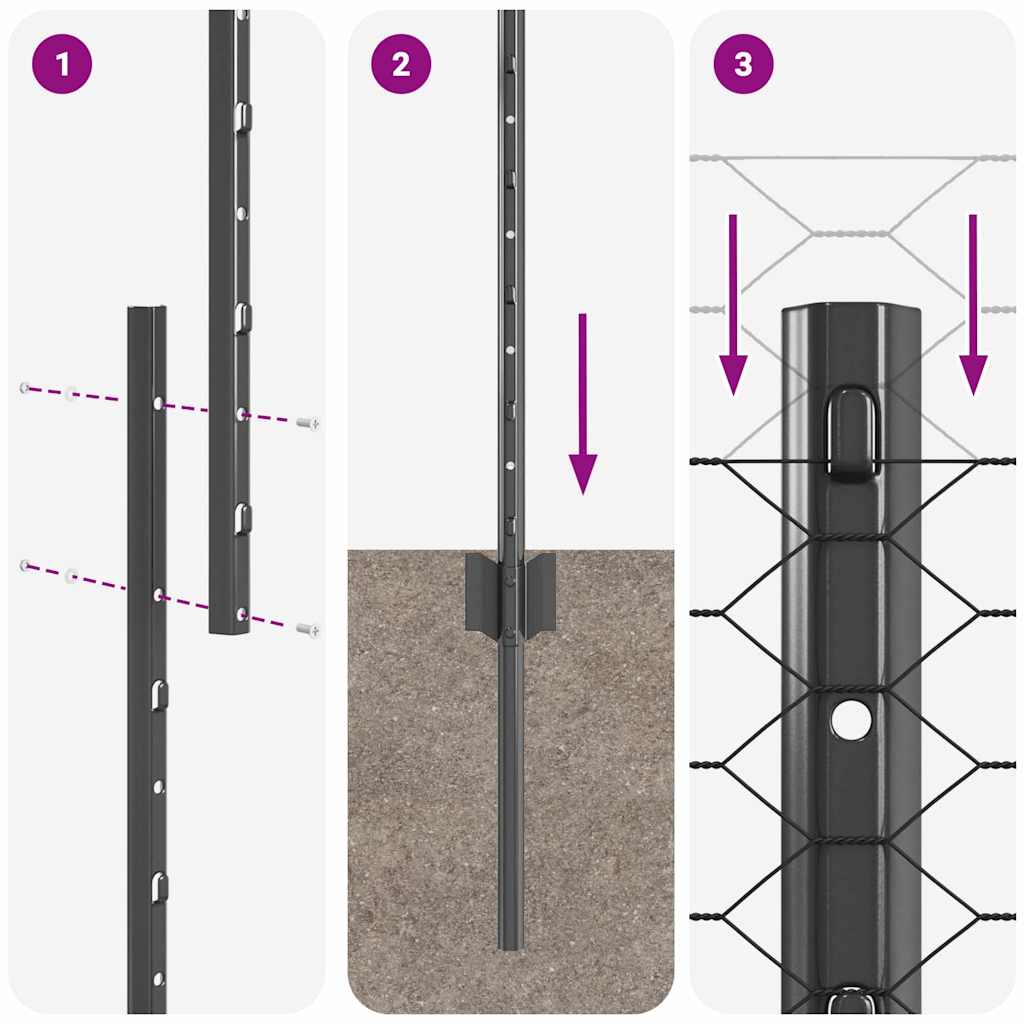 Sekskantet hegn med stolpe 10 x 1 m PVC-belagt stål Grå Mesh