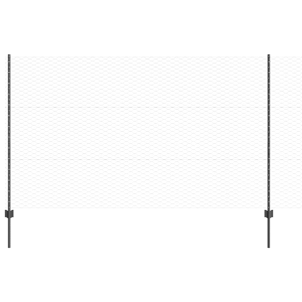 Sekskantet hegn med stolpe 10 x 1,4 m PVC-belagt stål Grå Mesh