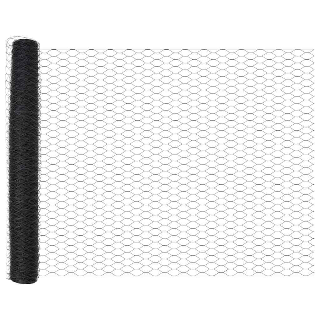 Sekskantet hegn med stolpe 10 x 1,4 m PVC-belagt stål Grå Mesh
