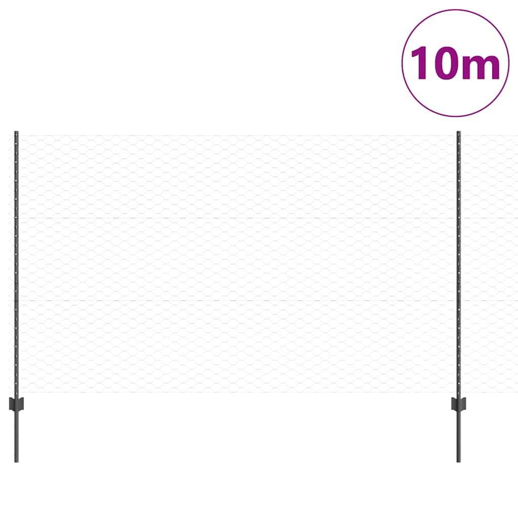 Sekskantet hegn med stolpe 10 x 1,4 m PVC-belagt stål Grå Mesh