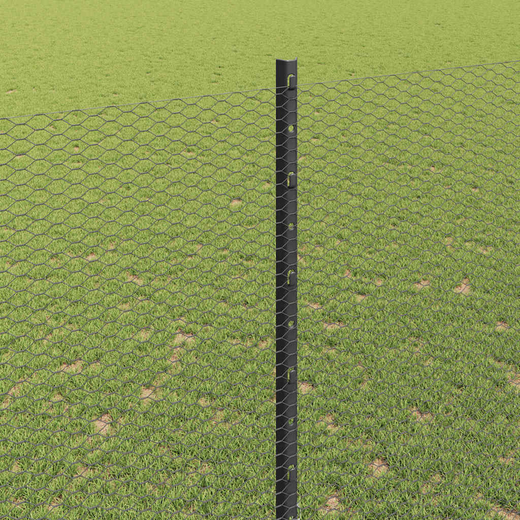 Sekskantet hegn med stolpe 10 x 1,6 m PVC-belagt stål Grå Mesh