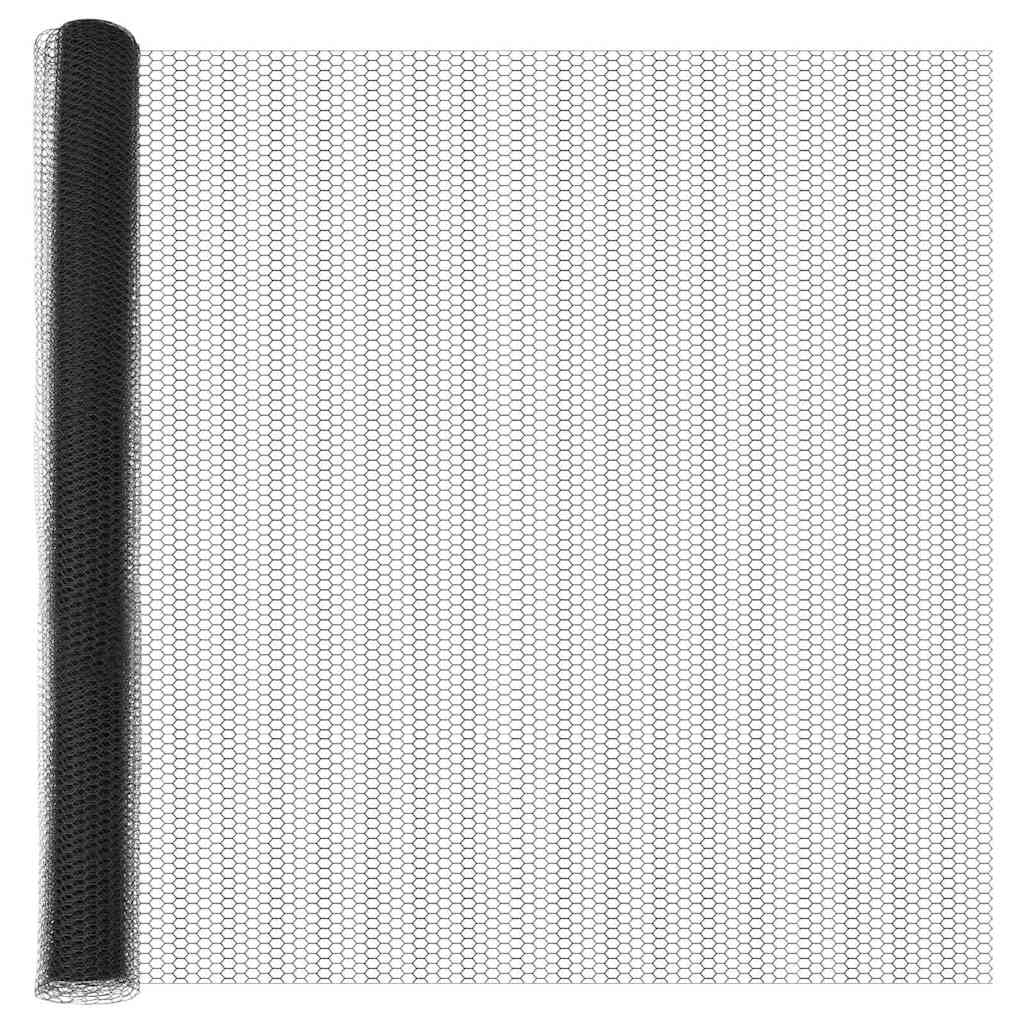 Sekskantet hegn med stolpe 10 x 1,6 m PVC-belagt stål Grå Mesh