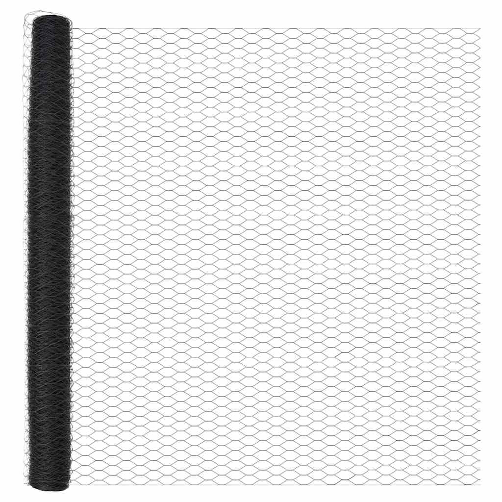 Sekskantet hegn med stolpe 10 x 1,6 m PVC-belagt stål Grå Mesh
