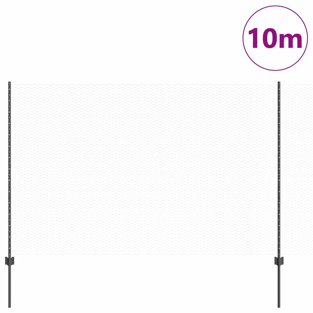 Sekskantet hegn med stolpe 10 x 1,6 m PVC-belagt stål Grå Mesh
