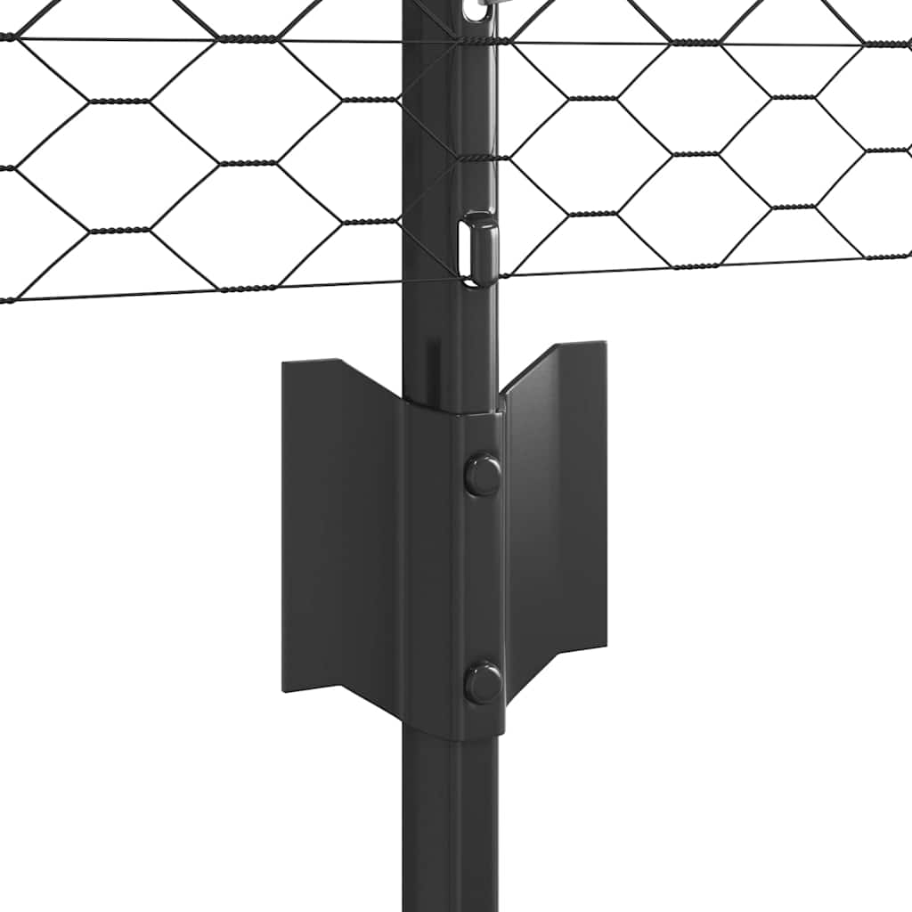 Sekskantet hegn med stolpe 25 x 0,5 m PVC-belagt stål Grå Mesh
