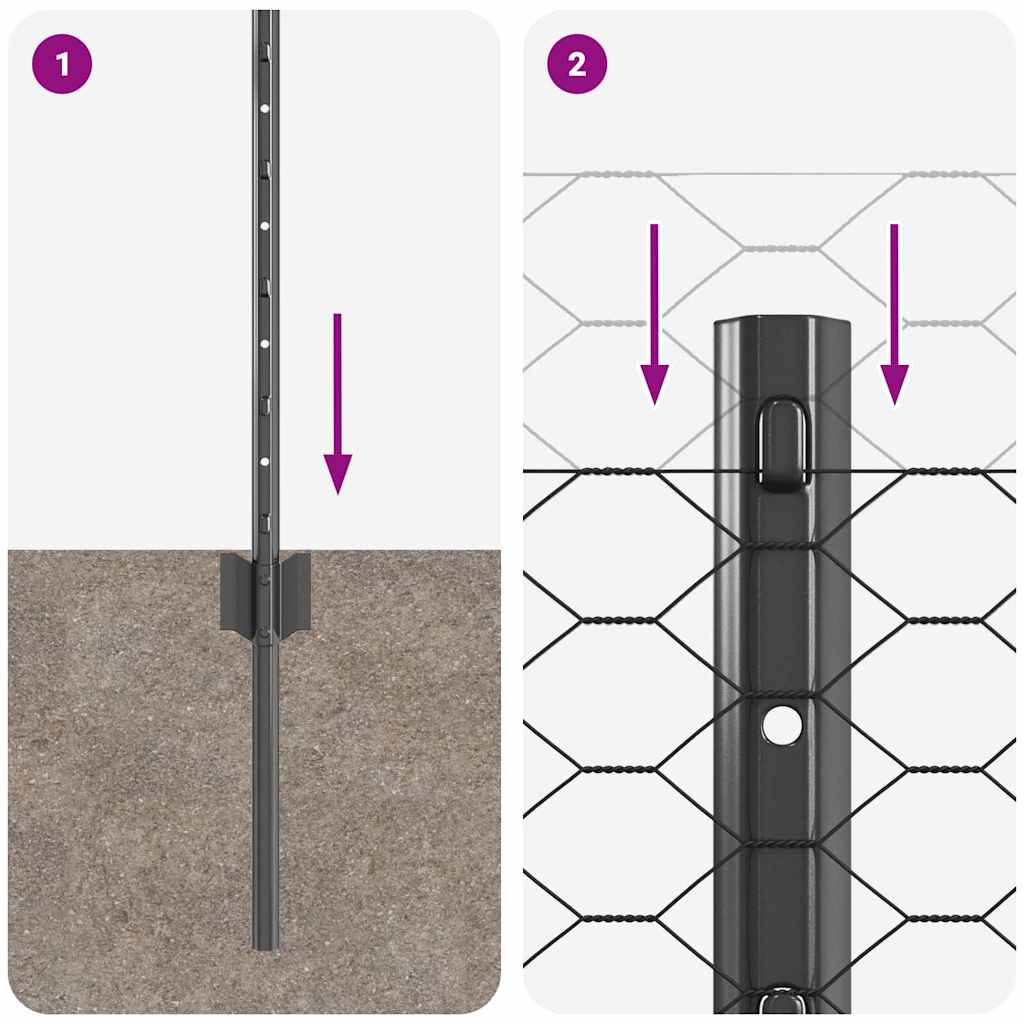 Sekskantet hegn med stolpe 25 x 0,6 m PVC-belagt stål Grå Mesh