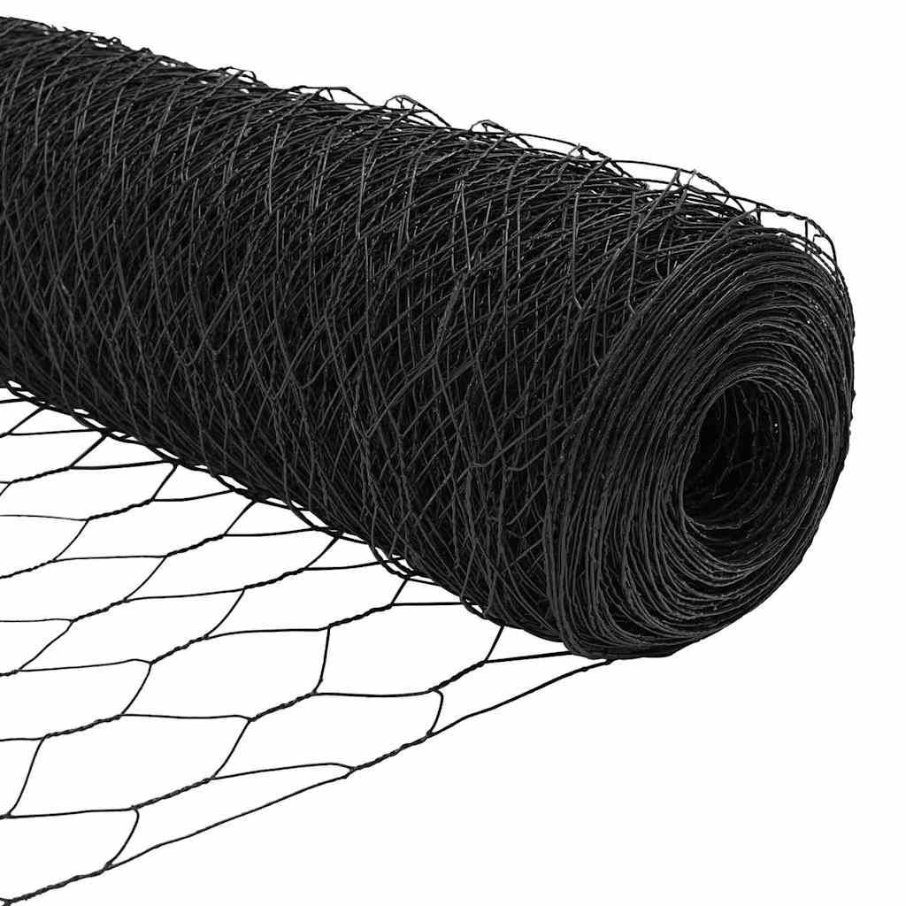 Sekskantet hegn med stolpe 25 x 0,6 m PVC-belagt stål Grå Mesh