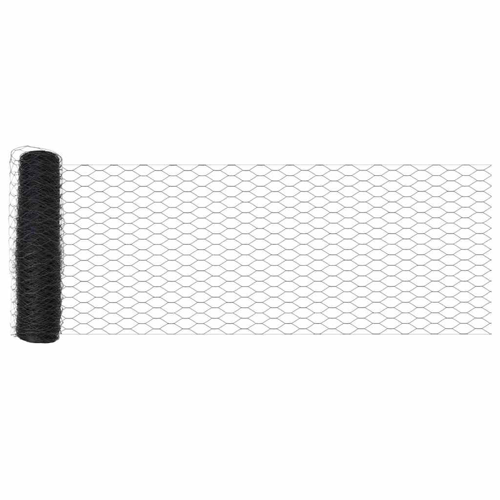 Sekskantet hegn med stolpe 25 x 0,6 m PVC-belagt stål Grå Mesh