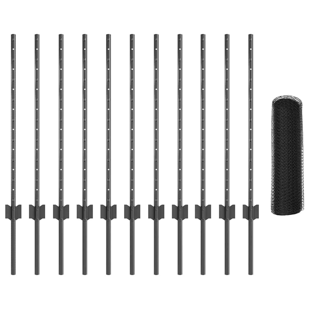 Sekskantet hegn med stolpe 25 x 0,8 m PVC-belagt stål Grå Mesh