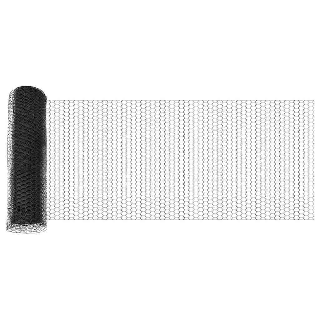 Sekskantet hegn med stolpe 25 x 0,8 m PVC-belagt stål Grå Mesh