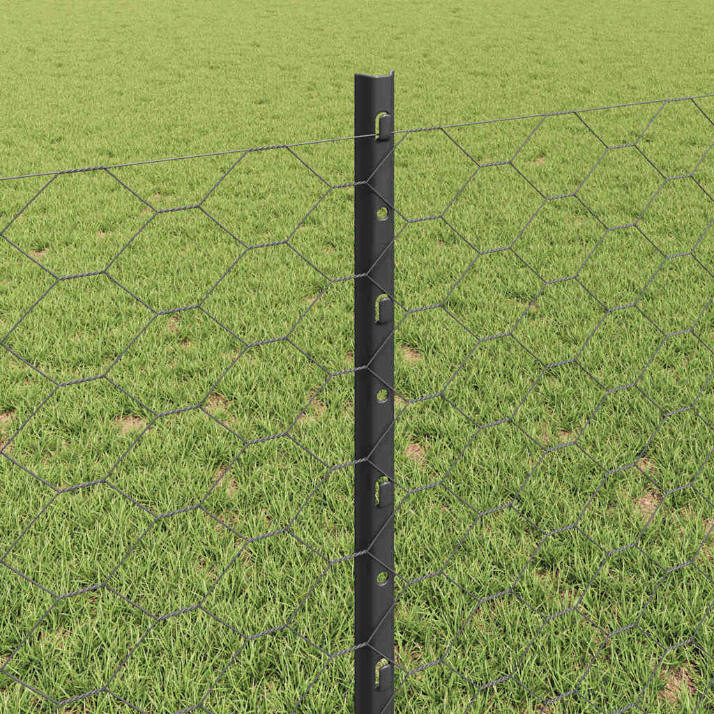 Sekskantet hegn med stolpe 25 x 0,8 m PVC-belagt stål Grå Mesh
