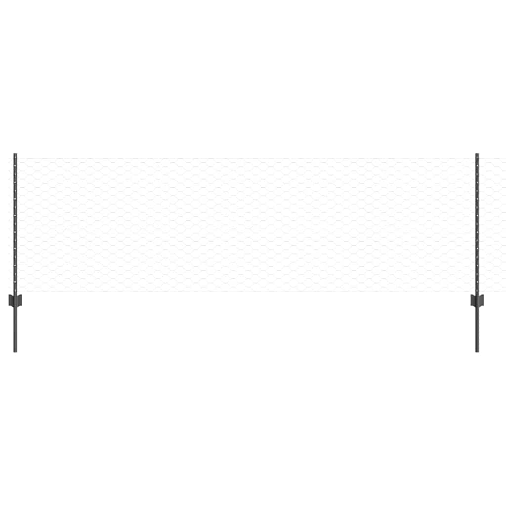 Sekskantet hegn med stolpe 25 x 0,8 m PVC-belagt stål Grå Mesh