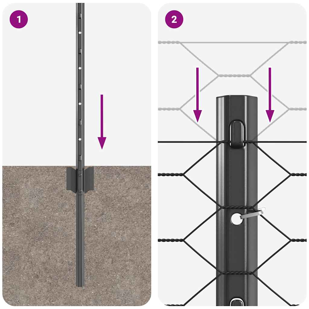 Sekskantet hegn med stolpe 25 x 0,8 m PVC-belagt stål Grå Mesh