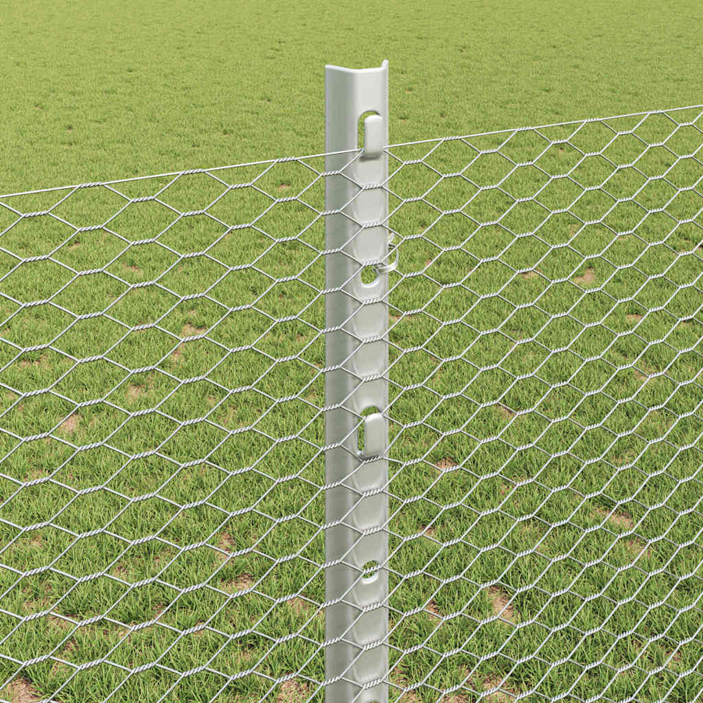 Sekskantet hegn med stolpe 25 x 1,2 m Galvaniseret stål Sølv