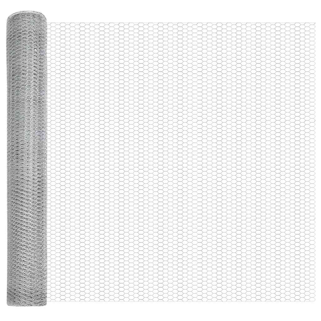 Sekskantet hegn med stolpe 25 x 1,2 m Galvaniseret stål Sølv