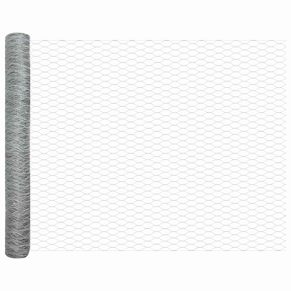 Sekskantet hegn med stolpe 25 x 1,2 m Galvaniseret stål Sølv