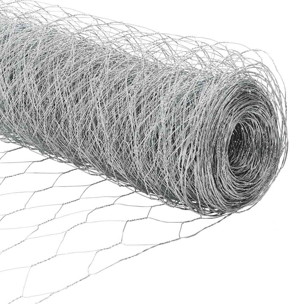 Sekskantet hegn med stolpe 25 x 1,5 m Galvaniseret stål Sølv