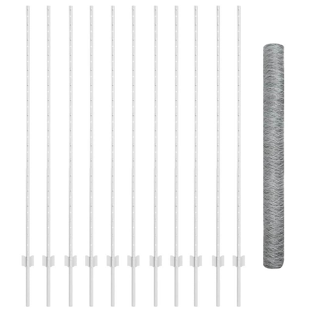 Sekskantet hegn med stolpe 25 x 1,5 m Galvaniseret stål Sølv