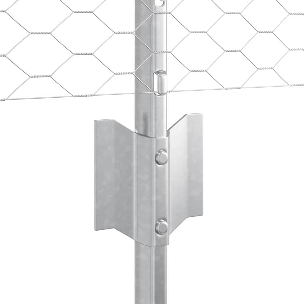 Sekskantet hegn med stolpe 50 x 0,8 m Galvaniseret stål Sølv