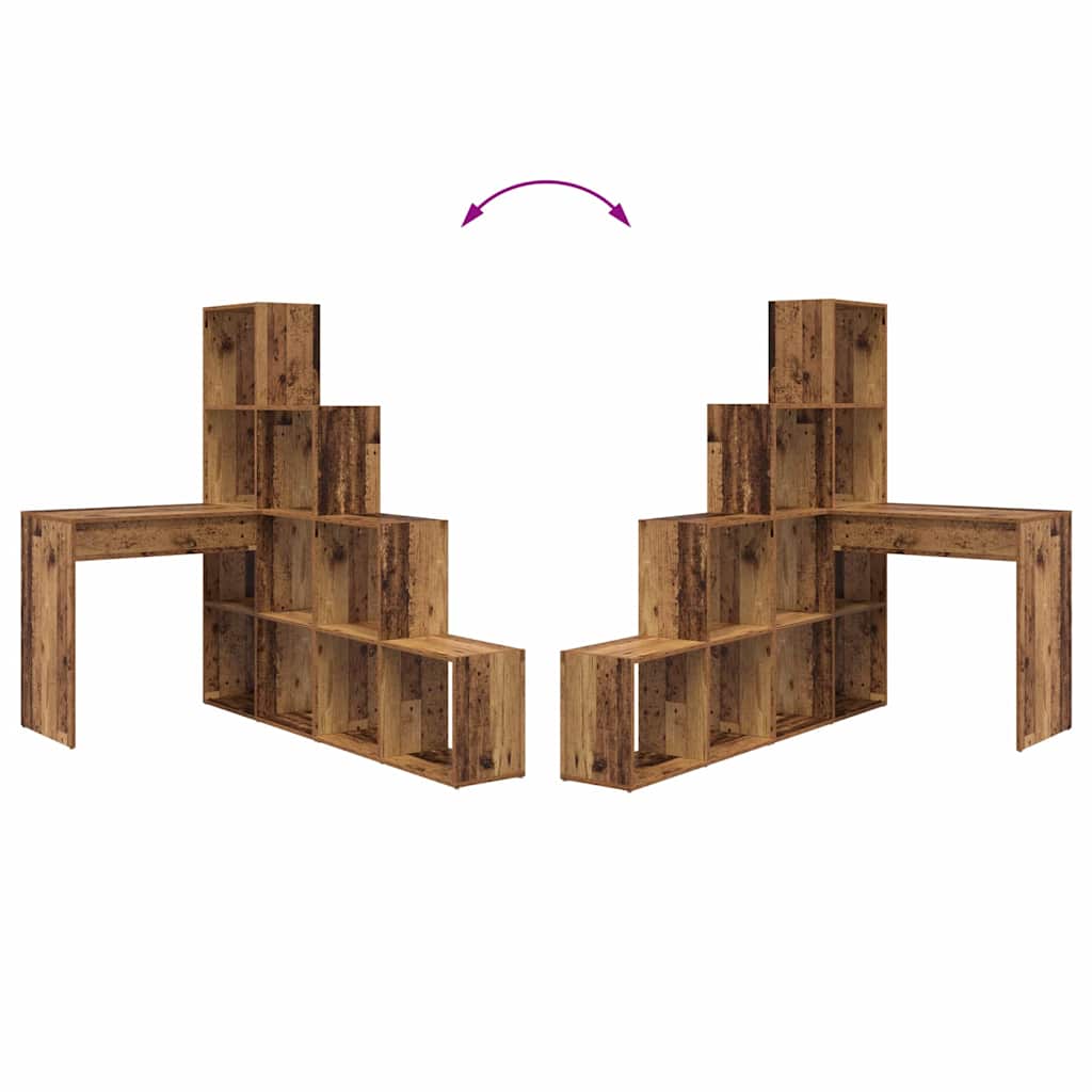 Hjørneskrivebord med hylde Gammelt træ 101,5 x 149,5 x 149,5 cm