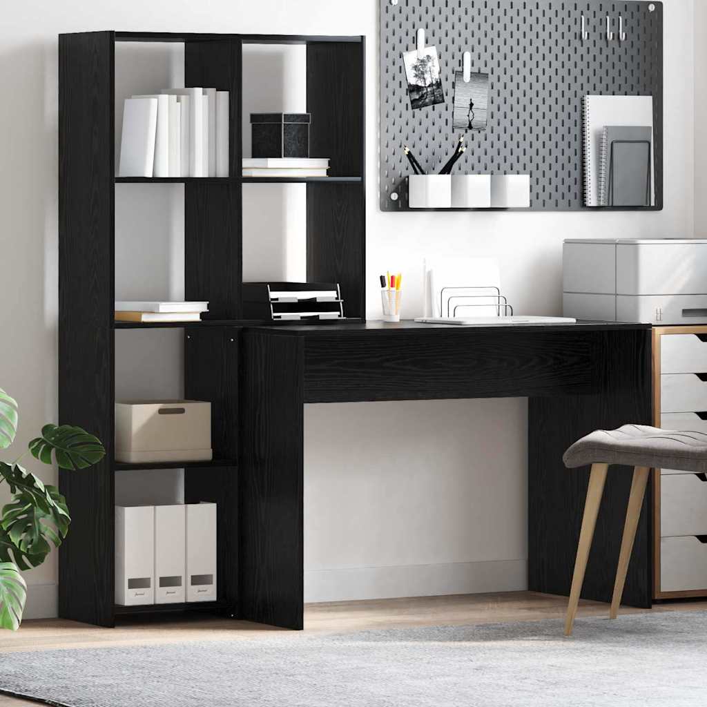 Bord med hylde Sort eg 138,5 x 55 x 143 cm Konstrueret træ