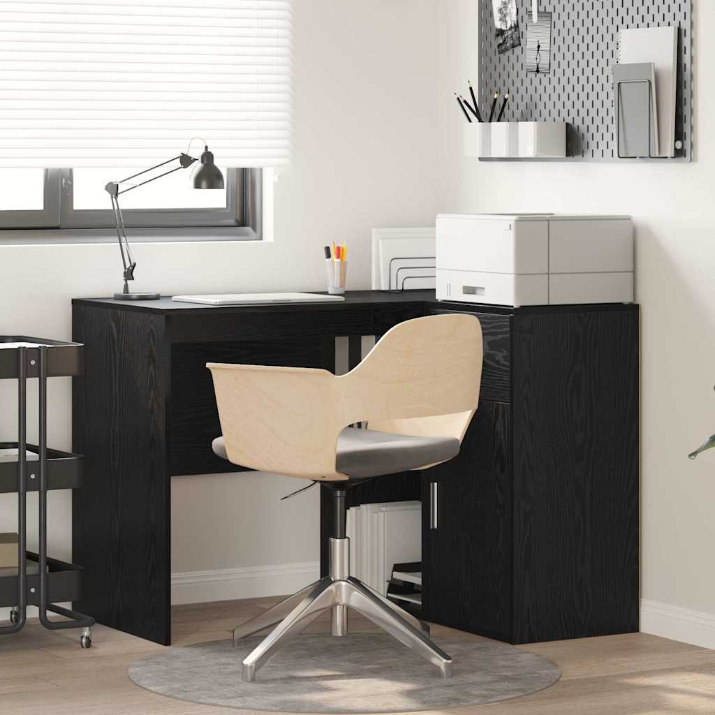 Hjørneskrivebord med skuffe med hylde Sort eg 102 x 88 x 75 cm