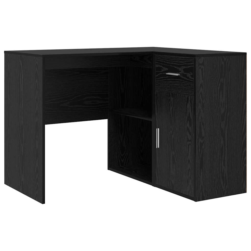 Hjørneskrivebord med skuffe med hylde Sort eg 102 x 88 x 75 cm