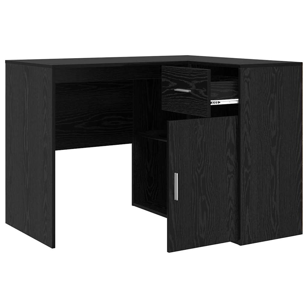 Hjørneskrivebord med skuffe med hylde Sort eg 102 x 88 x 75 cm