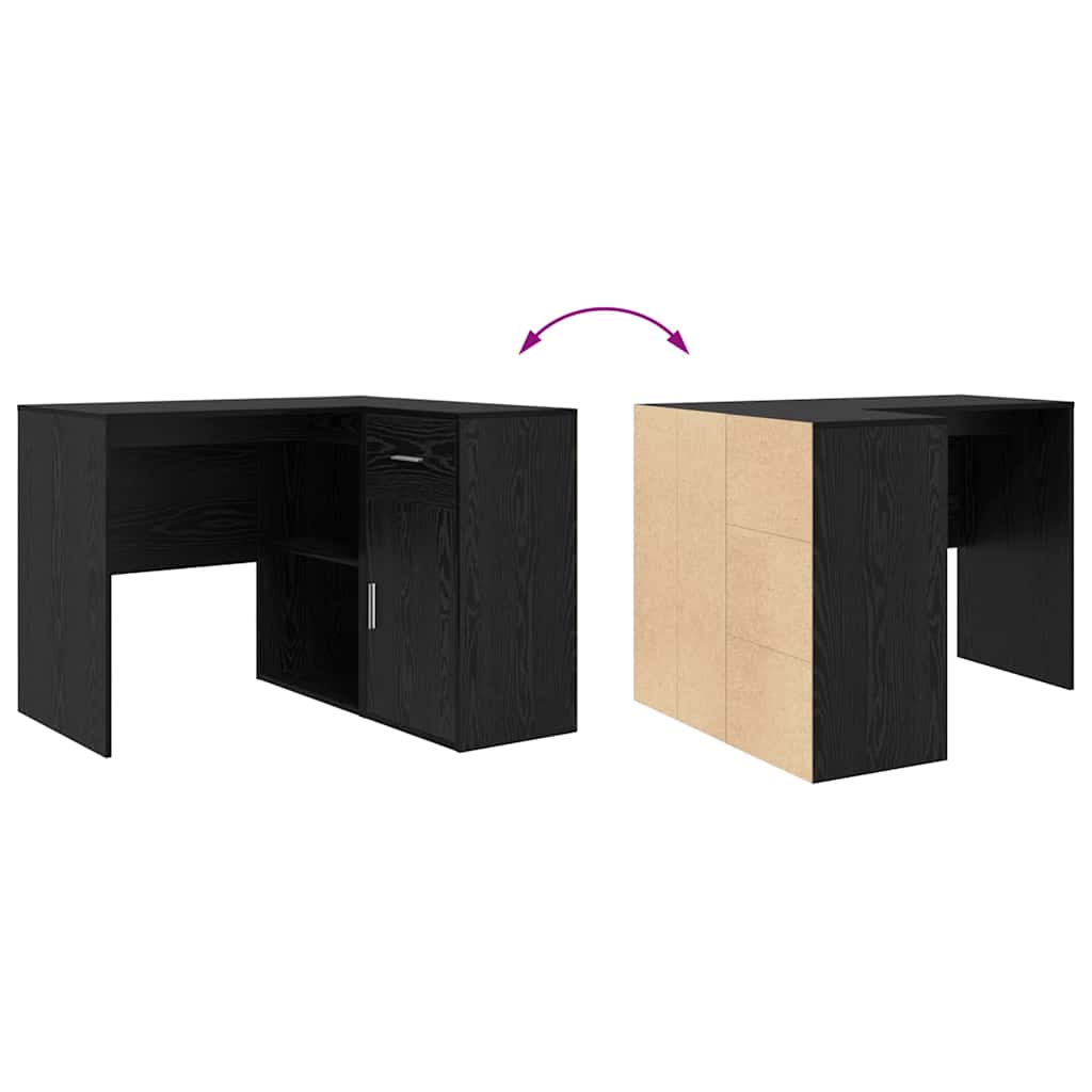 Hjørneskrivebord med skuffe med hylde Sort eg 102 x 88 x 75 cm
