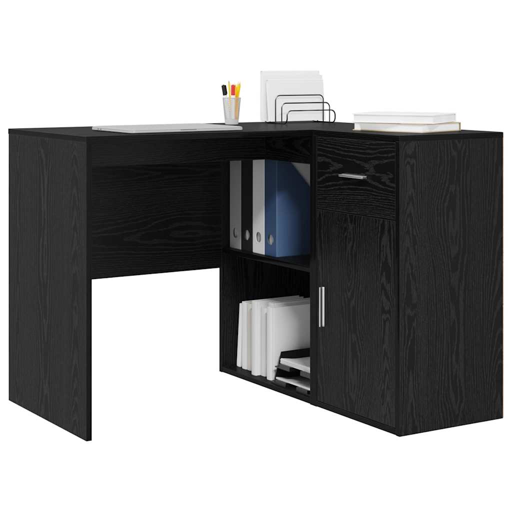 Hjørneskrivebord med skuffe med hylde Sort eg 102 x 88 x 75 cm