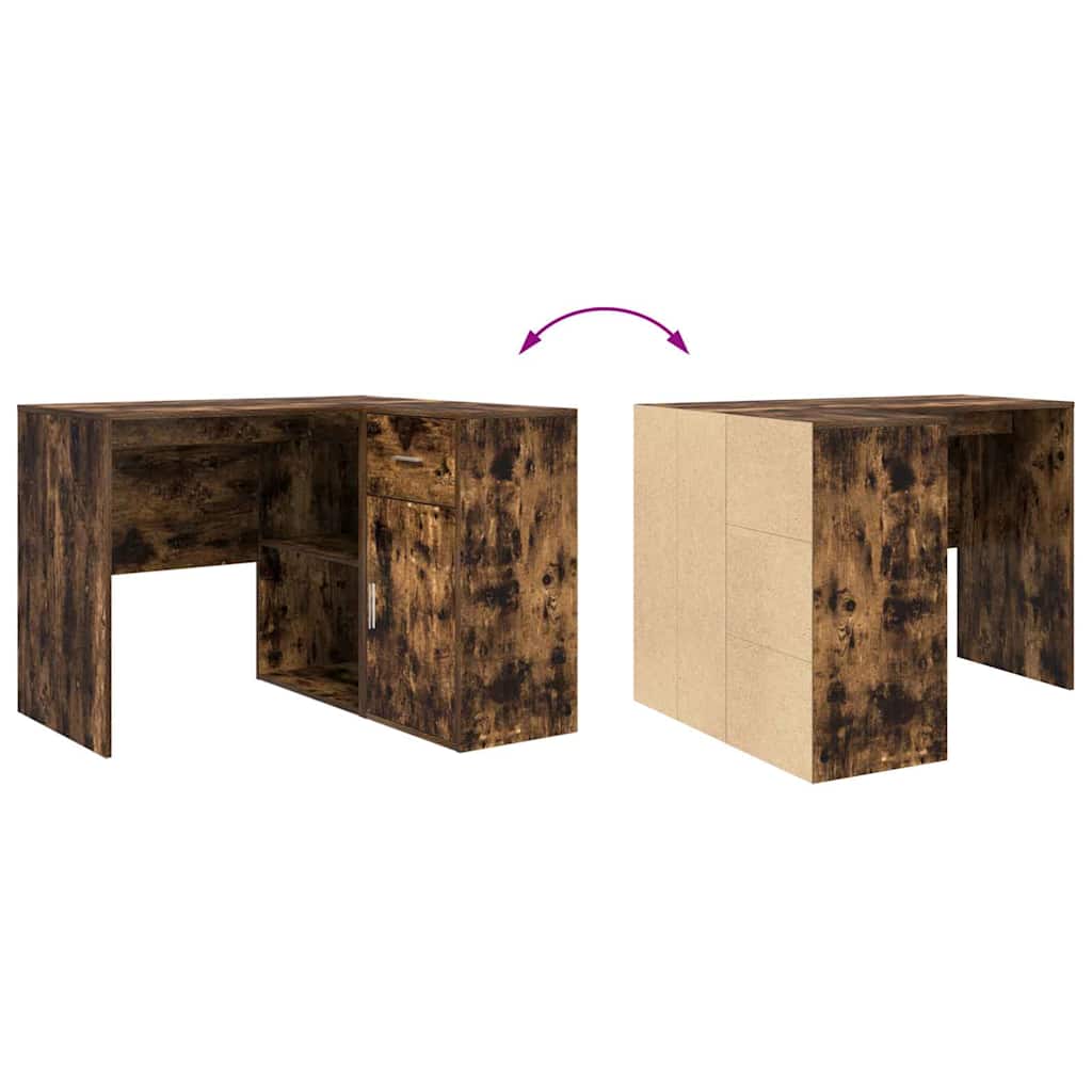 Hjørneskrivebord med skuffe med hylde Røget eg 102 x 88 x 75 cm