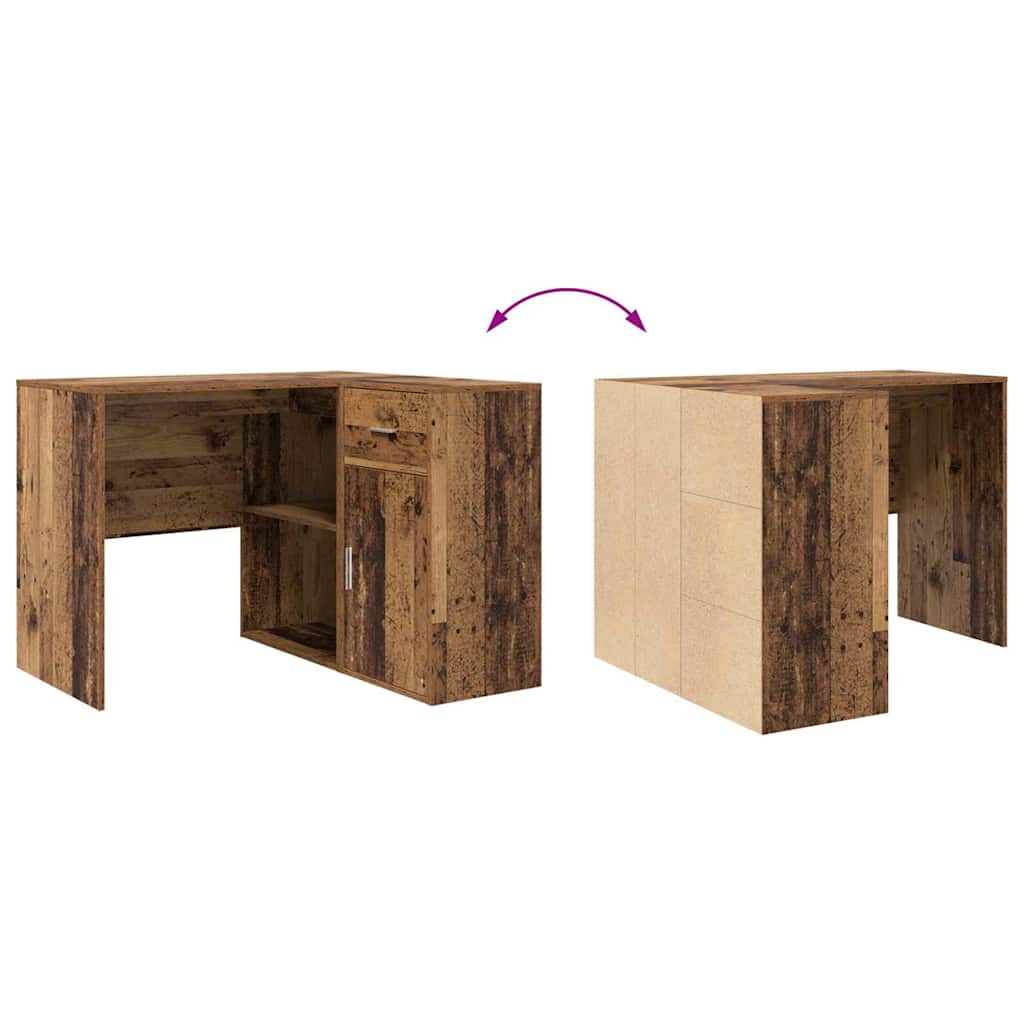 Hjørneskrivebord med skuffe Gammelt træ 102 x 88 x 75 cm